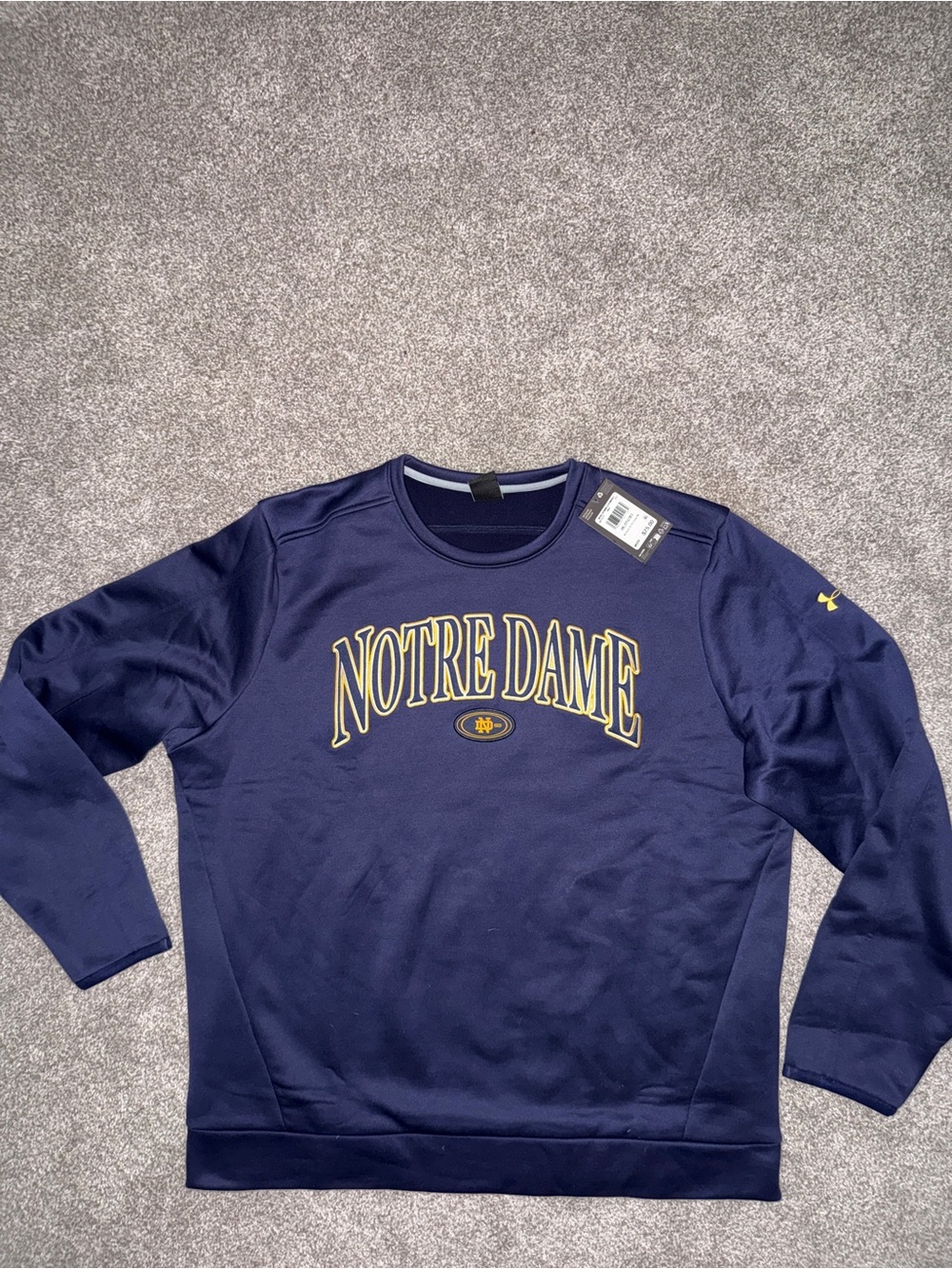 Official Team Issued Under Armour Navy Notre Dame Crewneck Sweatshirt
